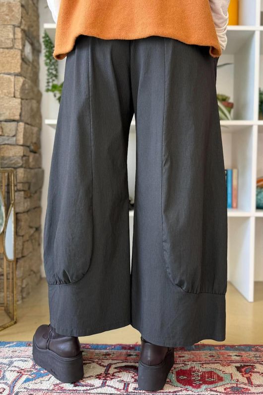 Bennie Quirky Barrel Pant Coffee Bean Pin Stripe